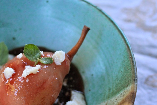 Emma Frisch Pomegranate Poached Pears with Parmigiano-Reggiano Recipe